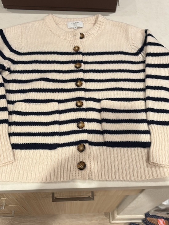 La Ligne Sweaters - La Ligne Cashmere/wool Striped Navy & Cream Button-Front Women's Cardigan